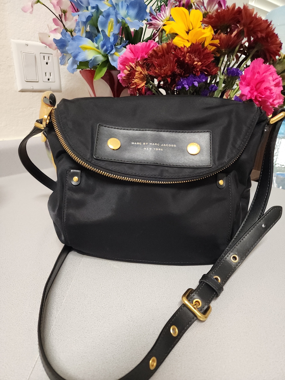 Like New Marc Jacobs Black Nylon Crossbody with Leather Straps & Gold Hardware